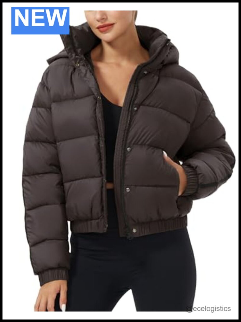 Women's Cropped Puffer Jacket Waterproof Hooded Winter Coat Quilted